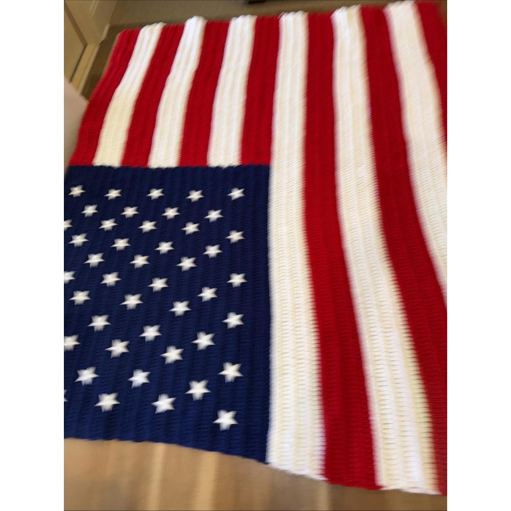 Crocheted American Flag Afgan Blanket Patriotic July 4th Red White Blue 48x54 - Picture 4 of 5